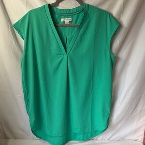 Liz Claiborne Teal V-Neck Cap Sleeve Blouse